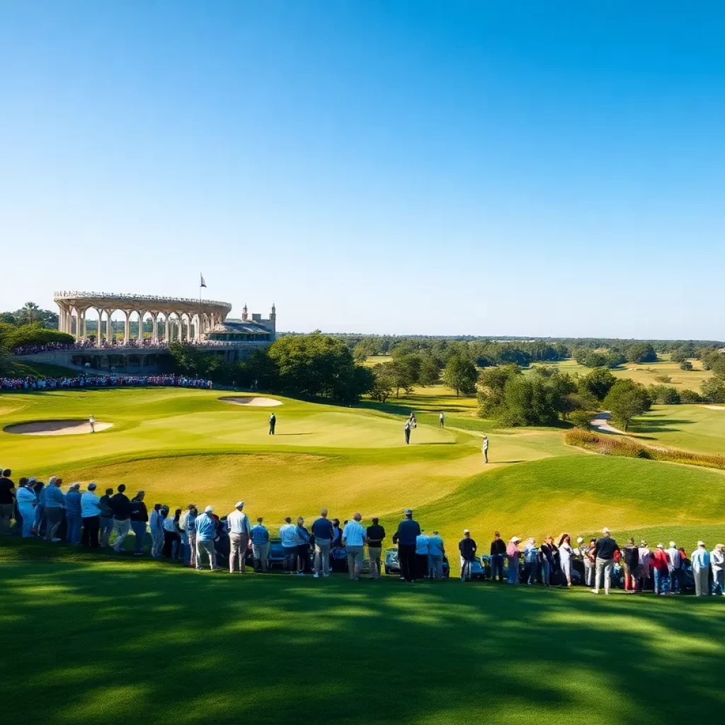 Golfers participating in a tournament on a sunny day