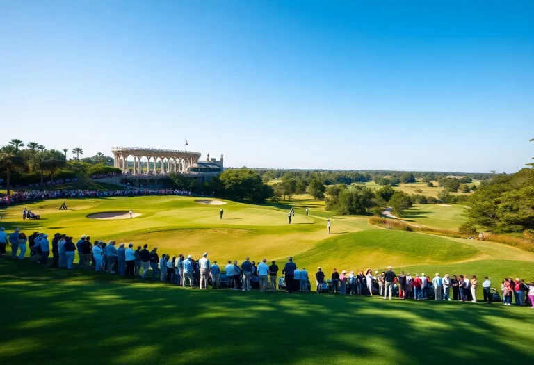 Golfers participating in a tournament on a sunny day