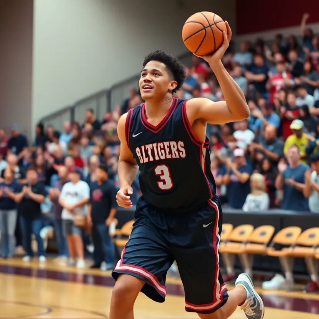 High school basketball player in action on the court