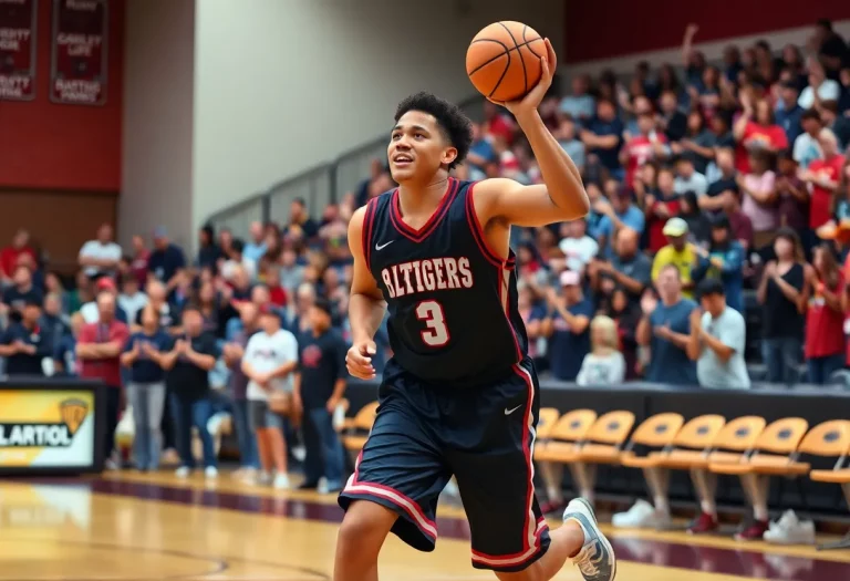 High school basketball player in action on the court