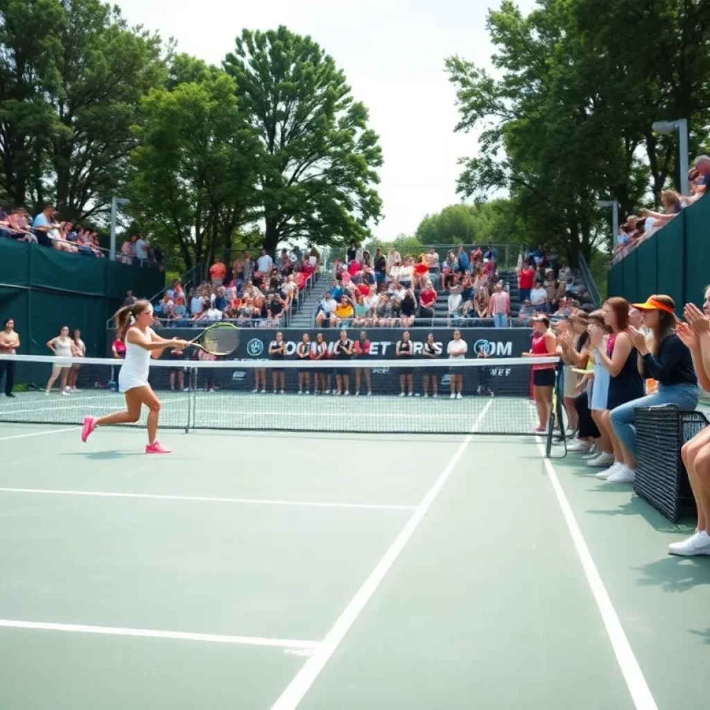 Girls competing in a high school tennis match in Guilford