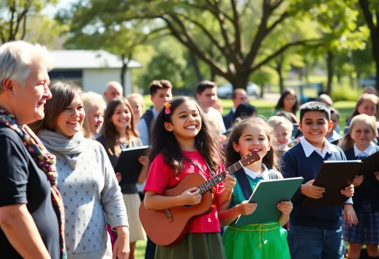 Families and students at a Healdsburg community event celebrating school achievements.