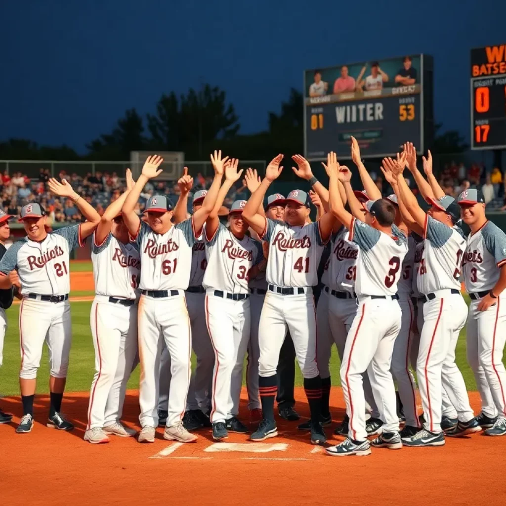 High school baseball team celebrating a victory