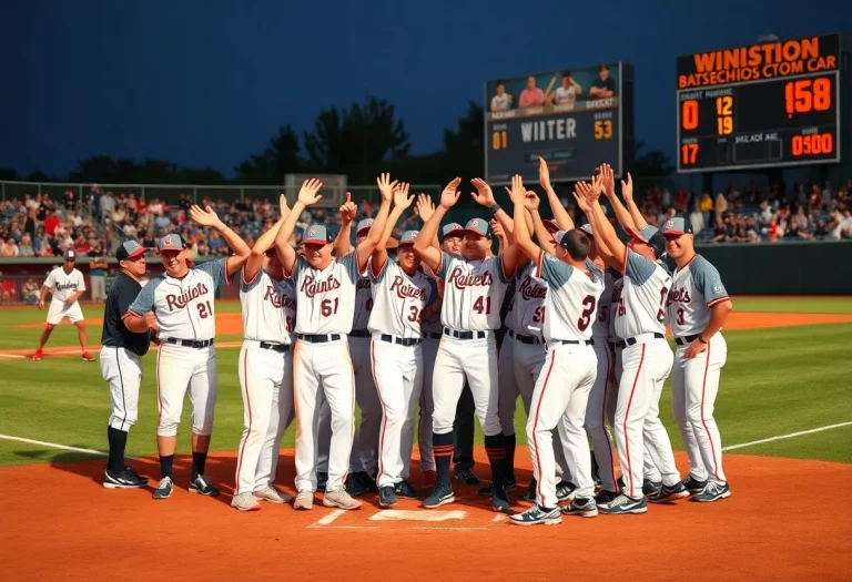 High school baseball team celebrating a victory
