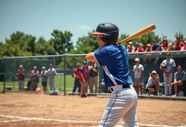 High school baseball player swinging bat at baseball field