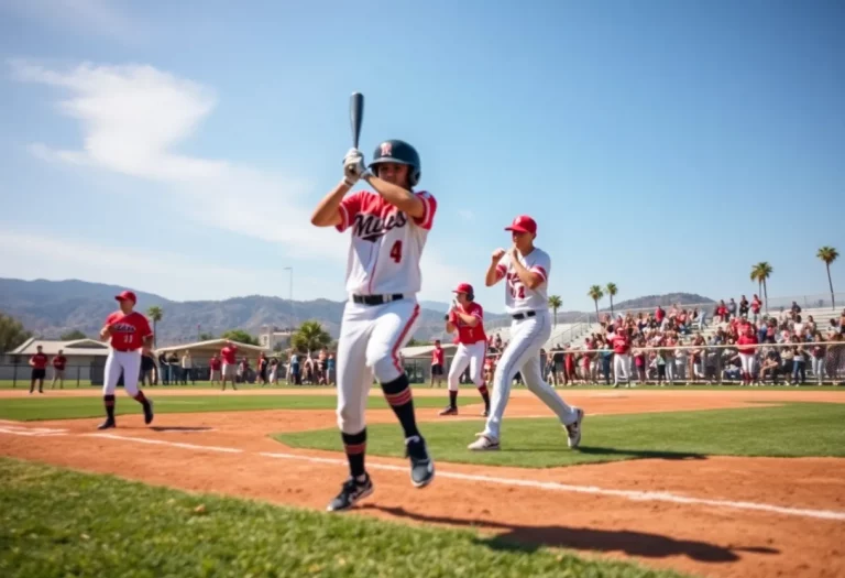 High school baseball players on the field during a game.