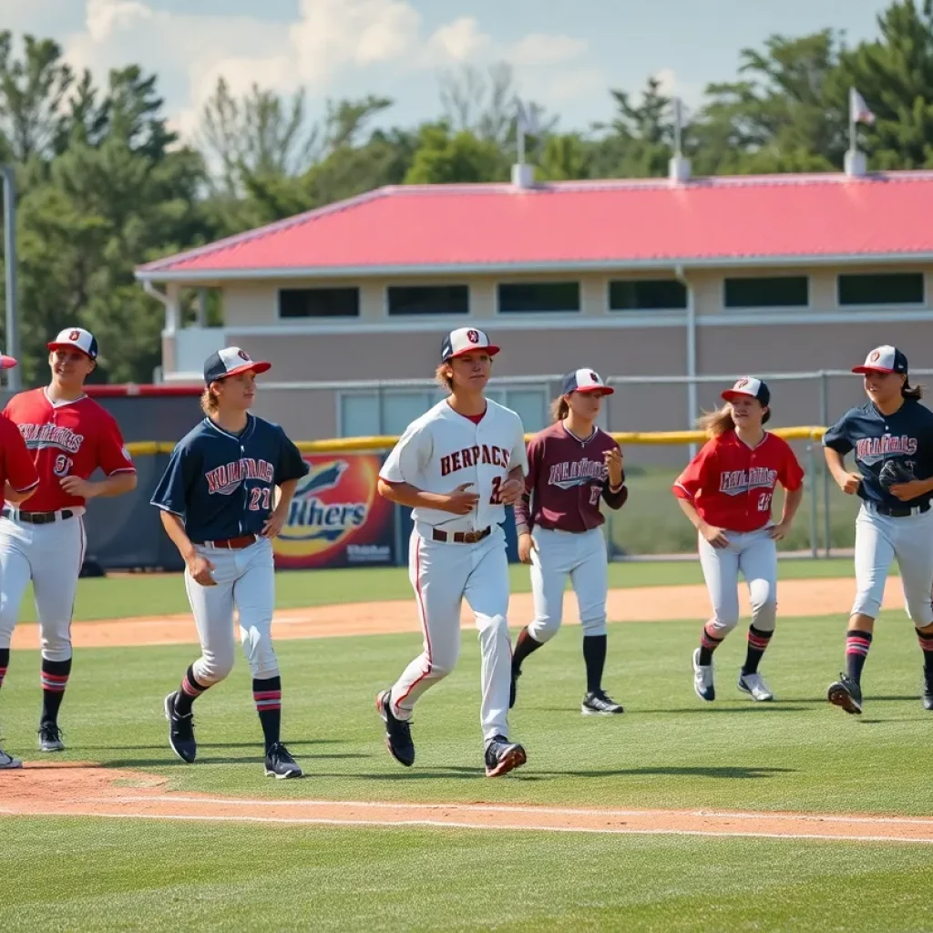 High school baseball players competing on the field
