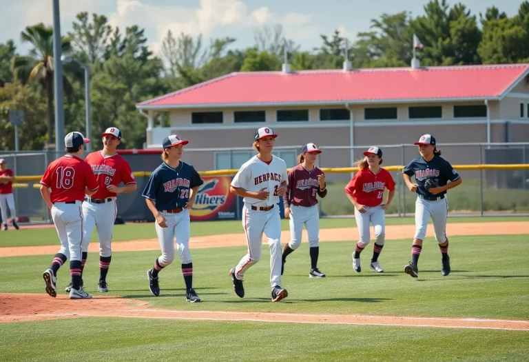 High school baseball players competing on the field
