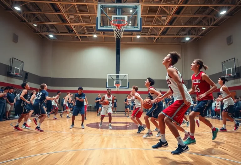 High school basketball players competing on the court