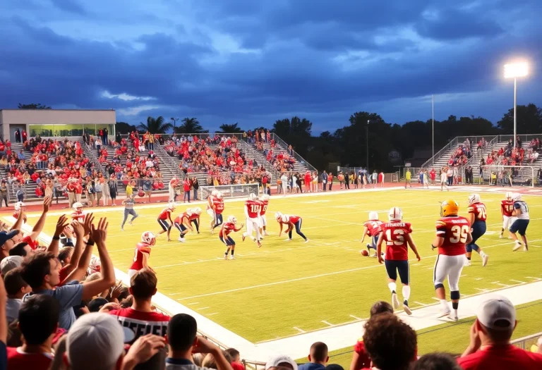 High school football players in action on a field