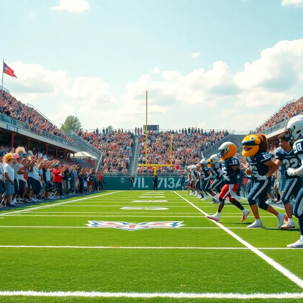 High school football players in action on the field