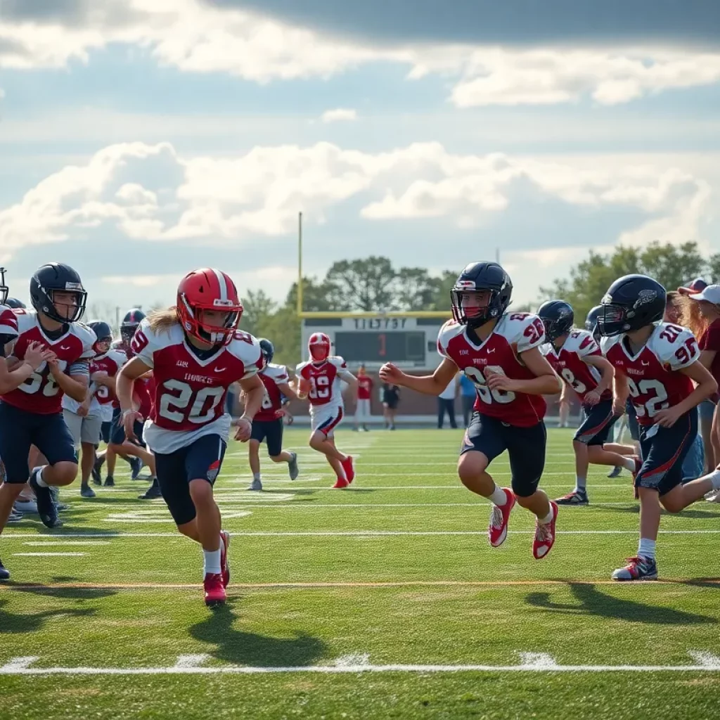A dynamic game of high school football featuring young athletes in action