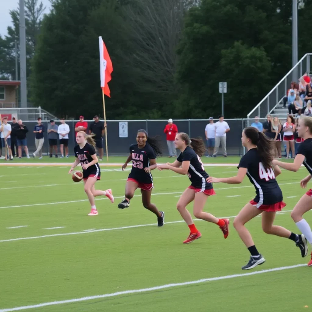 Girls participating in a flag football game at Washburn High School in Minnesota.