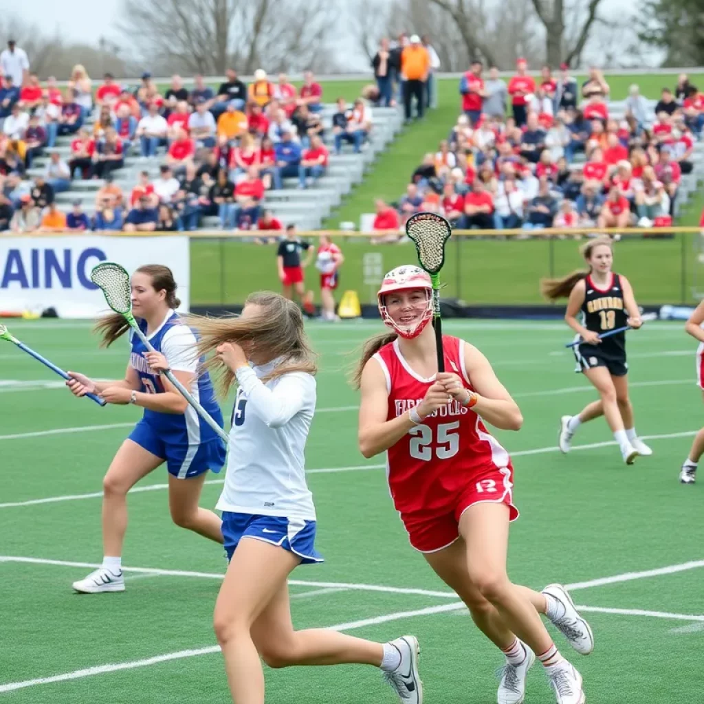 Girls' lacrosse game with athletes in action