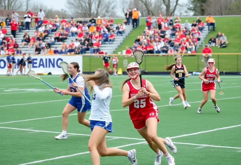 Girls' lacrosse game with athletes in action