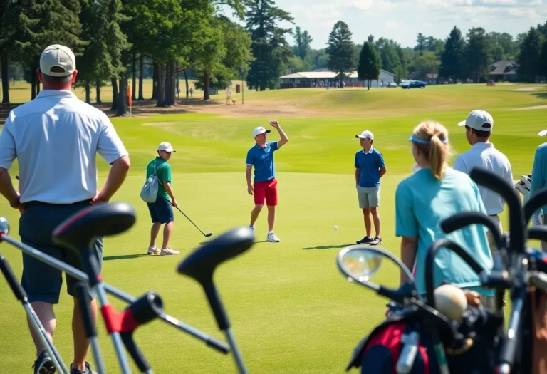 High school golfers competing on a lush green course