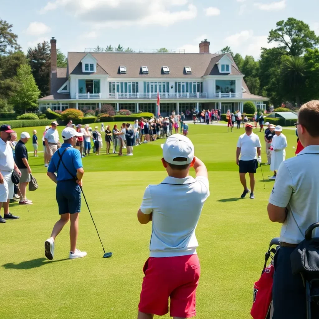 Golf tournament scene at Florence Country Club with young players and spectators