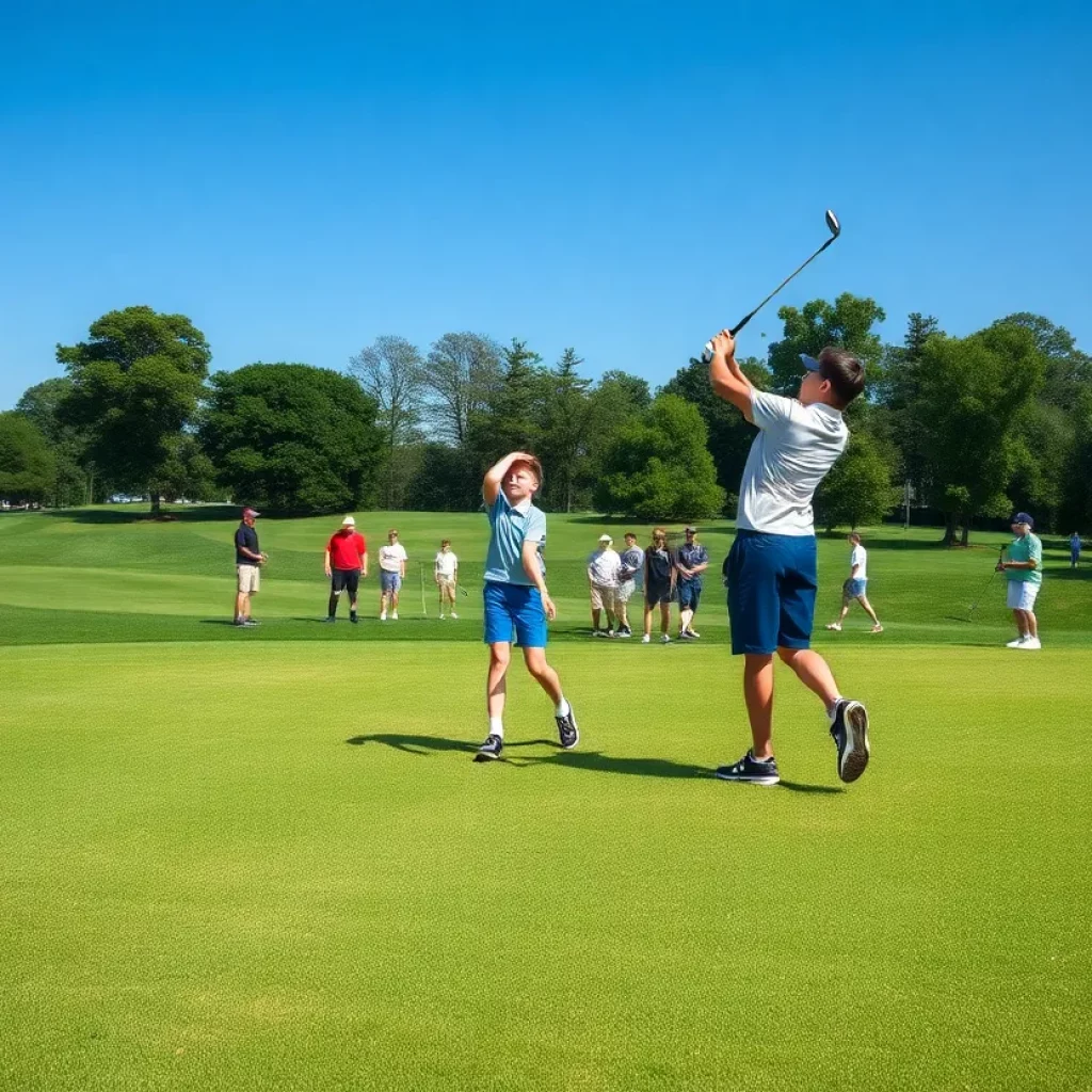 Young golfers competing in a high school golf tournament