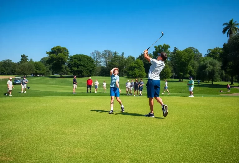 Young golfers competing in a high school golf tournament