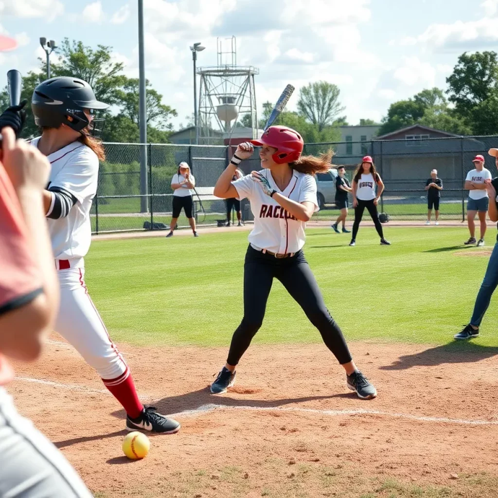 Exciting moments from a high school softball game with players in action.
