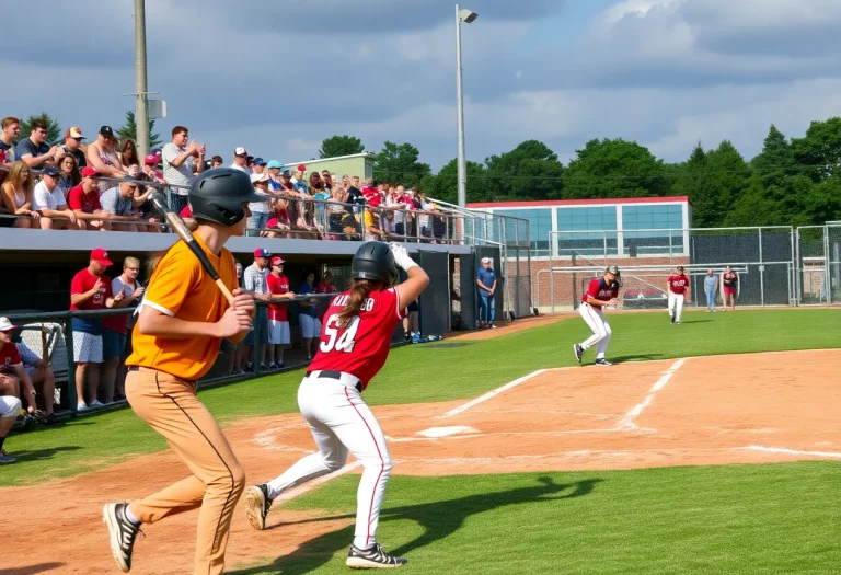 High school baseball and softball games featuring players on the field and cheering crowds.