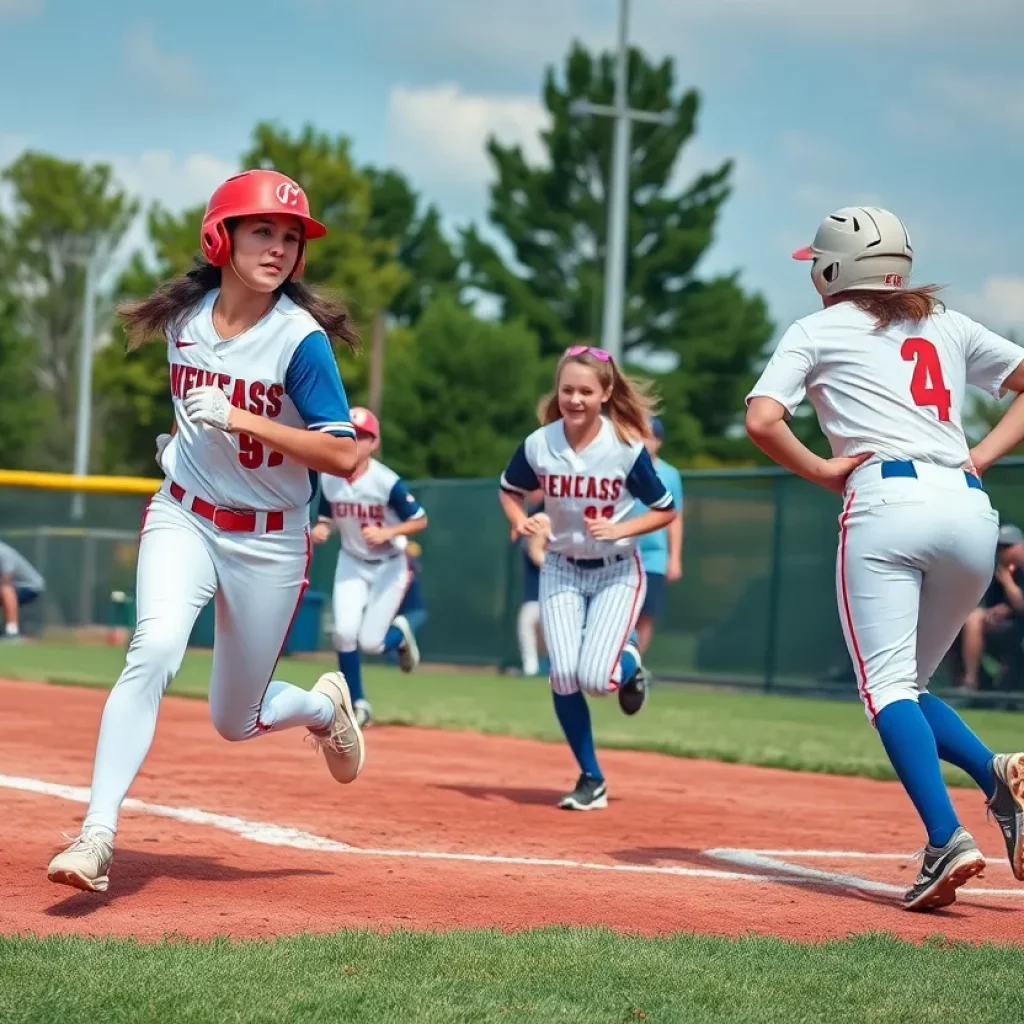 High school students playing baseball and softball during a game