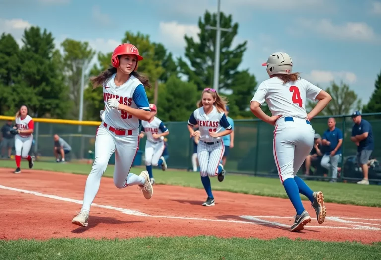 High school students playing baseball and softball during a game