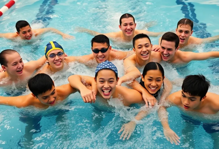 A group of high school swimmers training in a pool