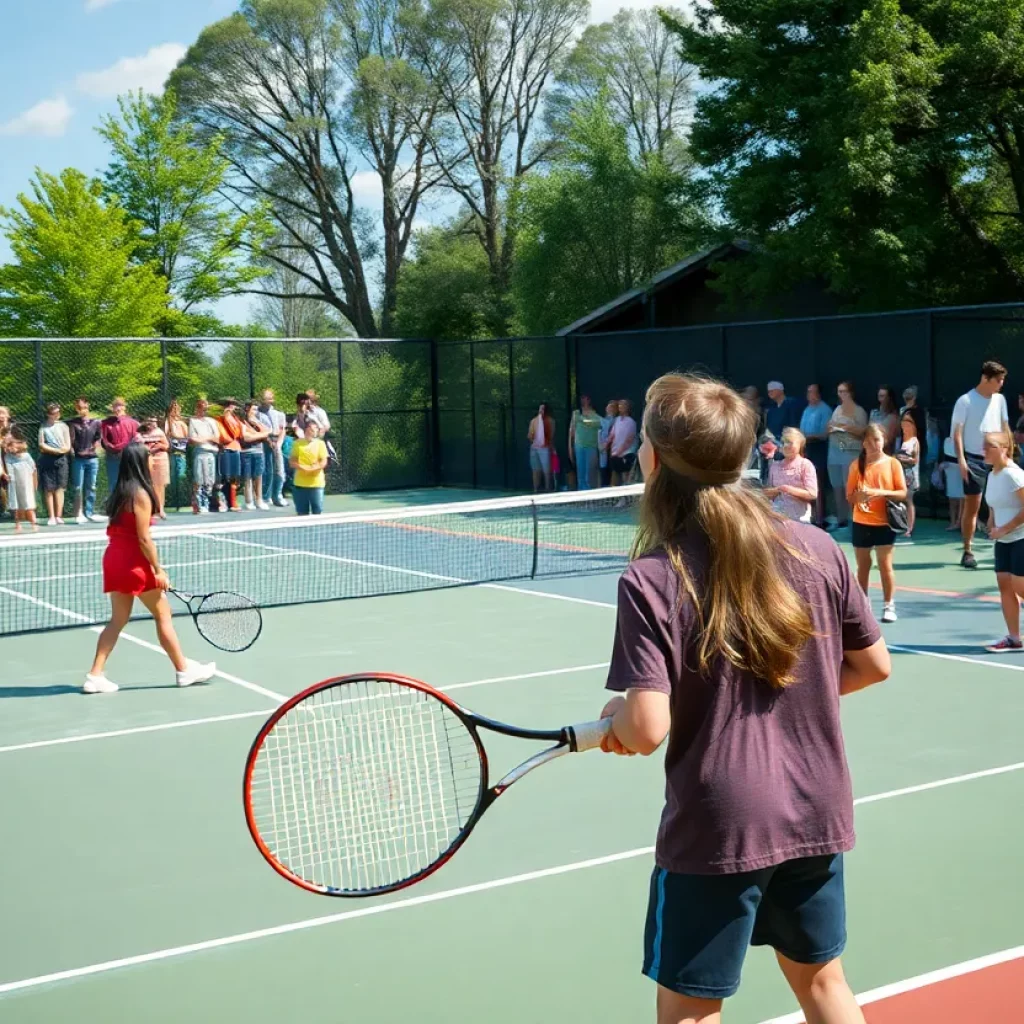 Students competing in a high school tennis match