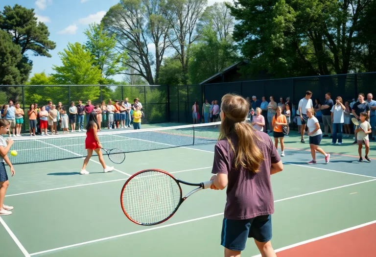 Students competing in a high school tennis match