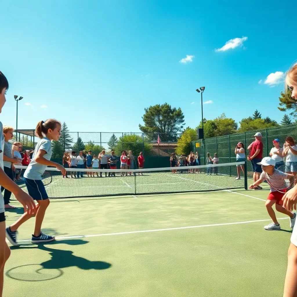 High school tennis players competing at a sunny outdoor court