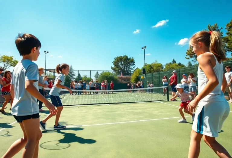 High school tennis players competing at a sunny outdoor court