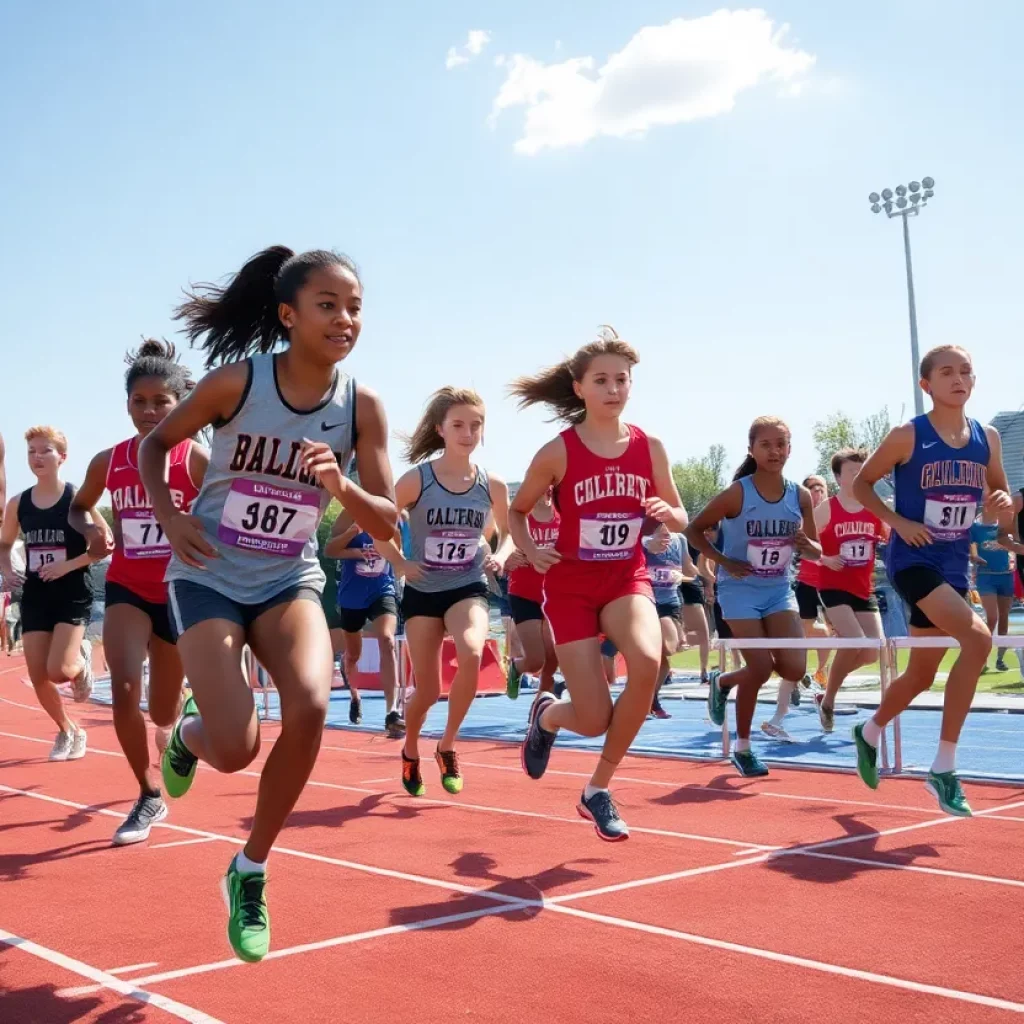 Athletes competing in a high school track and field meet