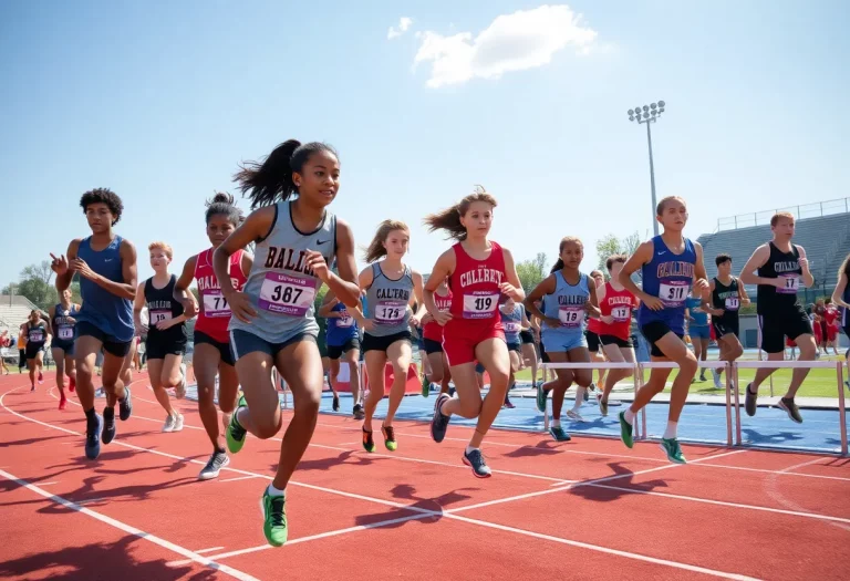 Athletes competing in a high school track and field meet