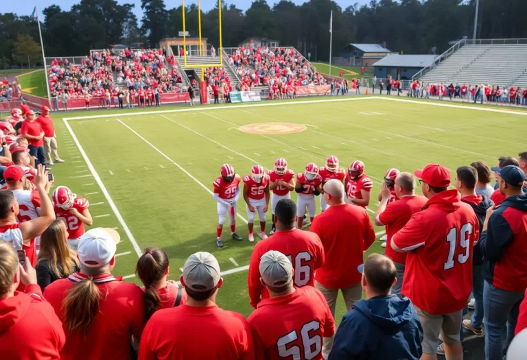 Fans and players at Holy Family High School football game