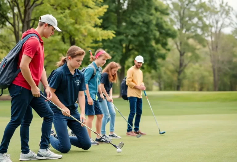 Students from Holy Trinity Catholic High School golf teams practicing on the course