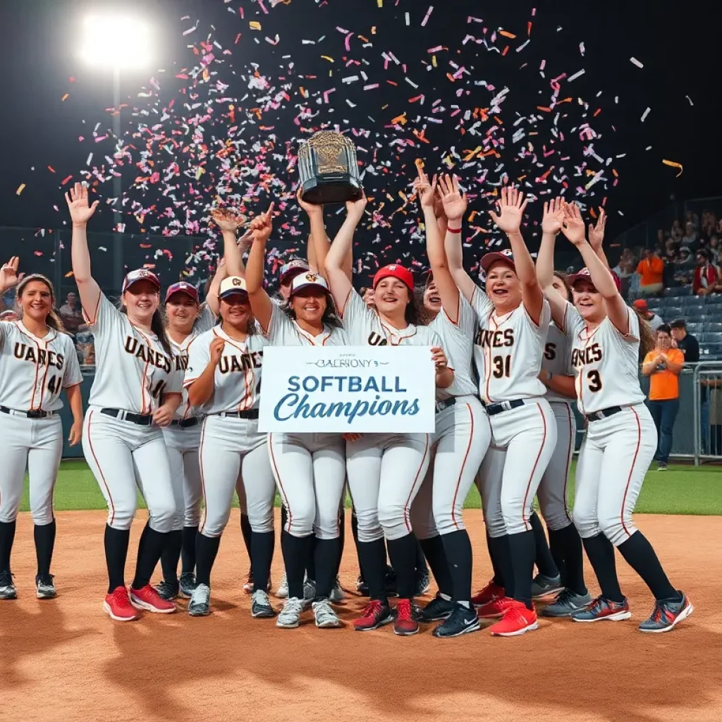 Hudsonville Eagles celebrating their MHSAA Division 1 softball championship win