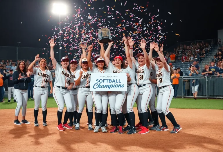 Hudsonville Eagles celebrating their MHSAA Division 1 softball championship win