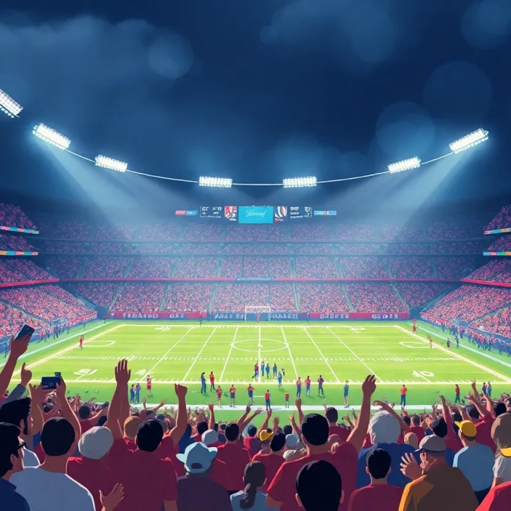 Football fans cheering for the Hunter Wolverines during a game