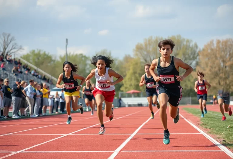 High school athletes racing at a track meet representing Huntley Project School