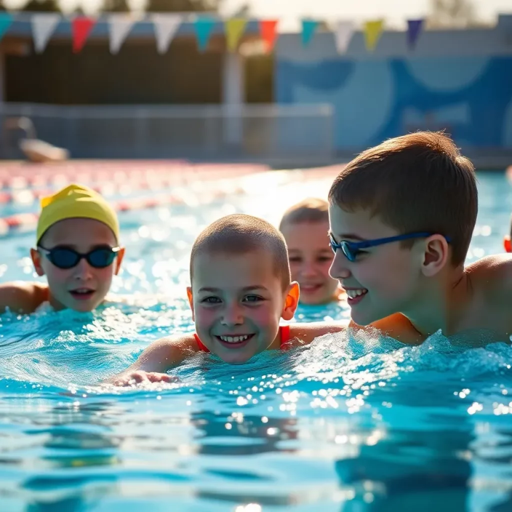 Young swimmers practicing in a pool, highlighting teamwork and dedication.