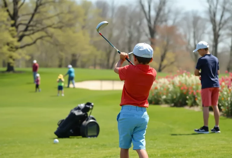 Golf course in Indiana during spring with young golfers