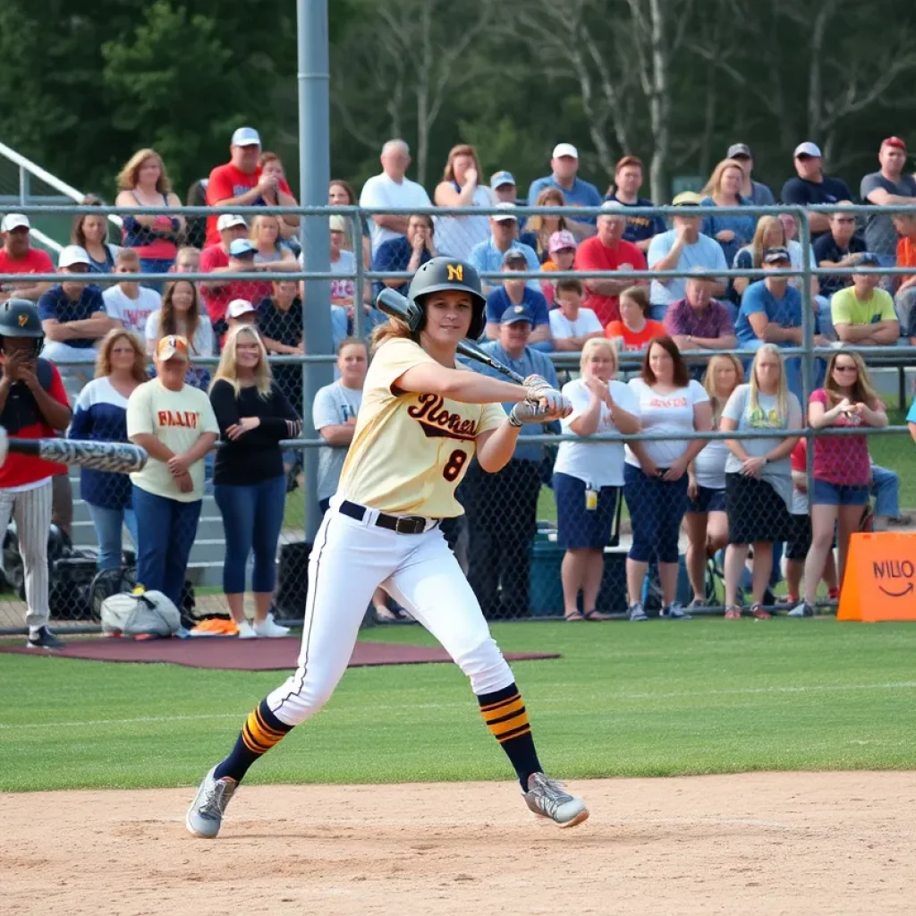High school softball players in action during a game.