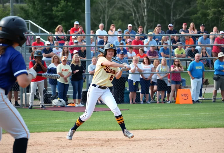 High school softball players in action during a game.