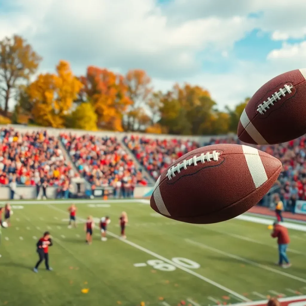 A football stadium during a high school football game in Iowa City