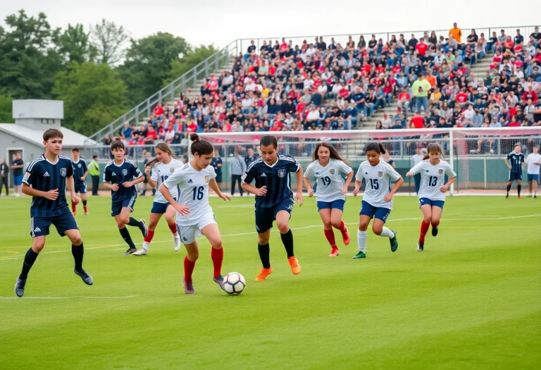 Dynamic action shot of young soccer players on the field