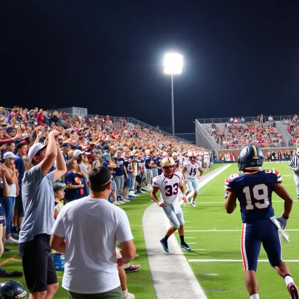 High school junior varsity football game in North Carolina with fans cheering
