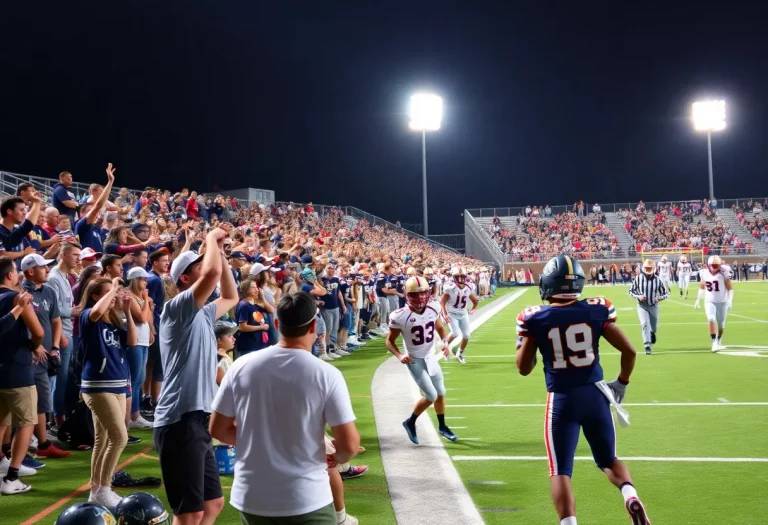 High school junior varsity football game in North Carolina with fans cheering