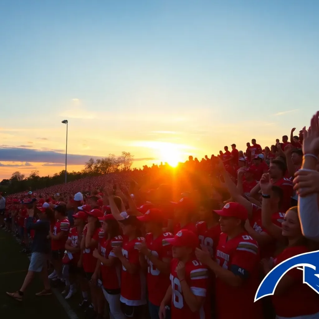 Exciting scene of Kahuku High School football fans cheering in the stands during a game.