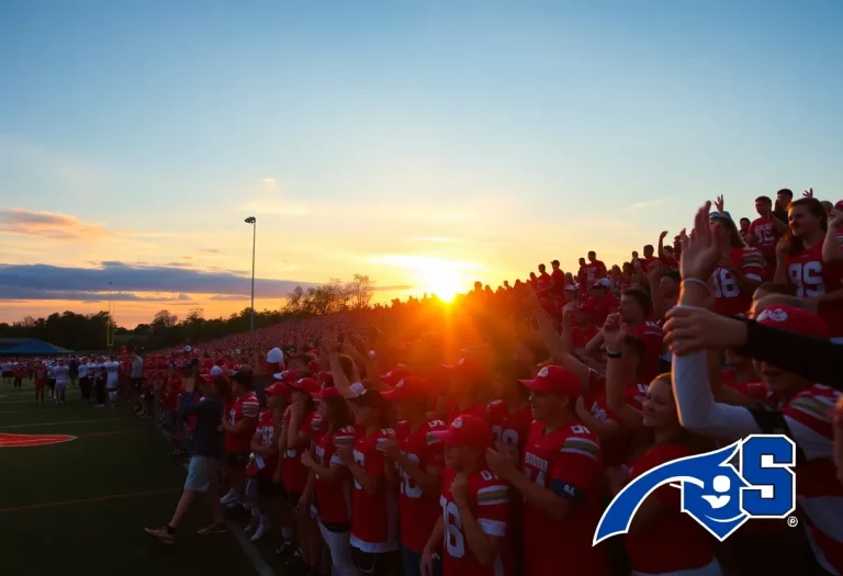 Exciting scene of Kahuku High School football fans cheering in the stands during a game.